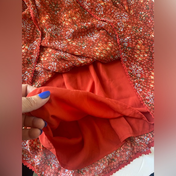 Rebecca Minkoff Womens Long Sleeve Cold Shoulder Floral Dress Red - Picture 9 of 11